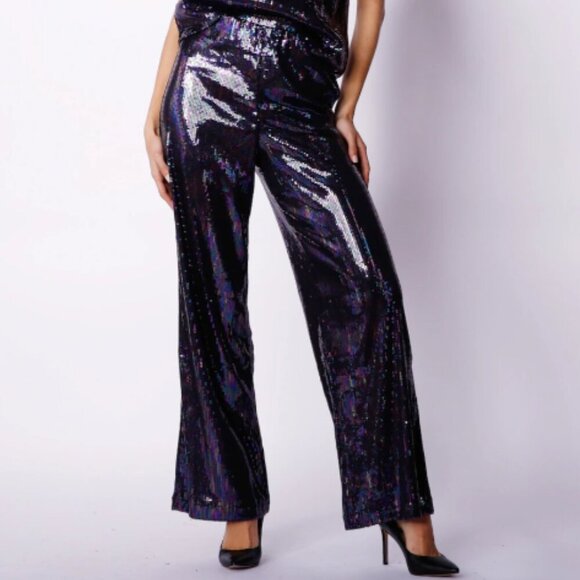 Crystal Kobe Sequin Wide-Leg Pants – Stretch Waist - Picture 2 of 4